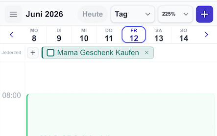 Jederzeit-Todo in der Tagesansicht von meinsystem.app oberhalb des Kalenders