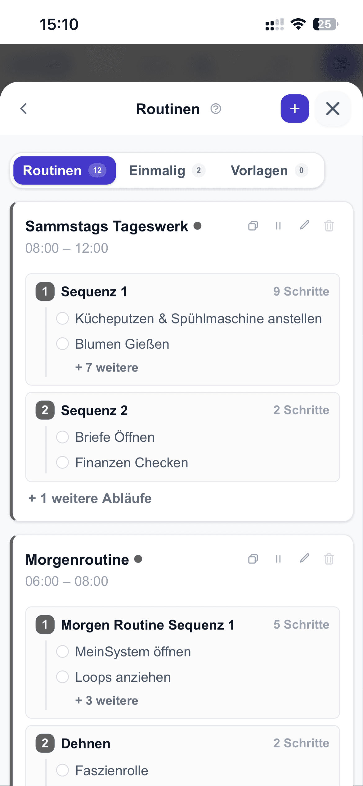 Another meinsystem.app view for a more structured day