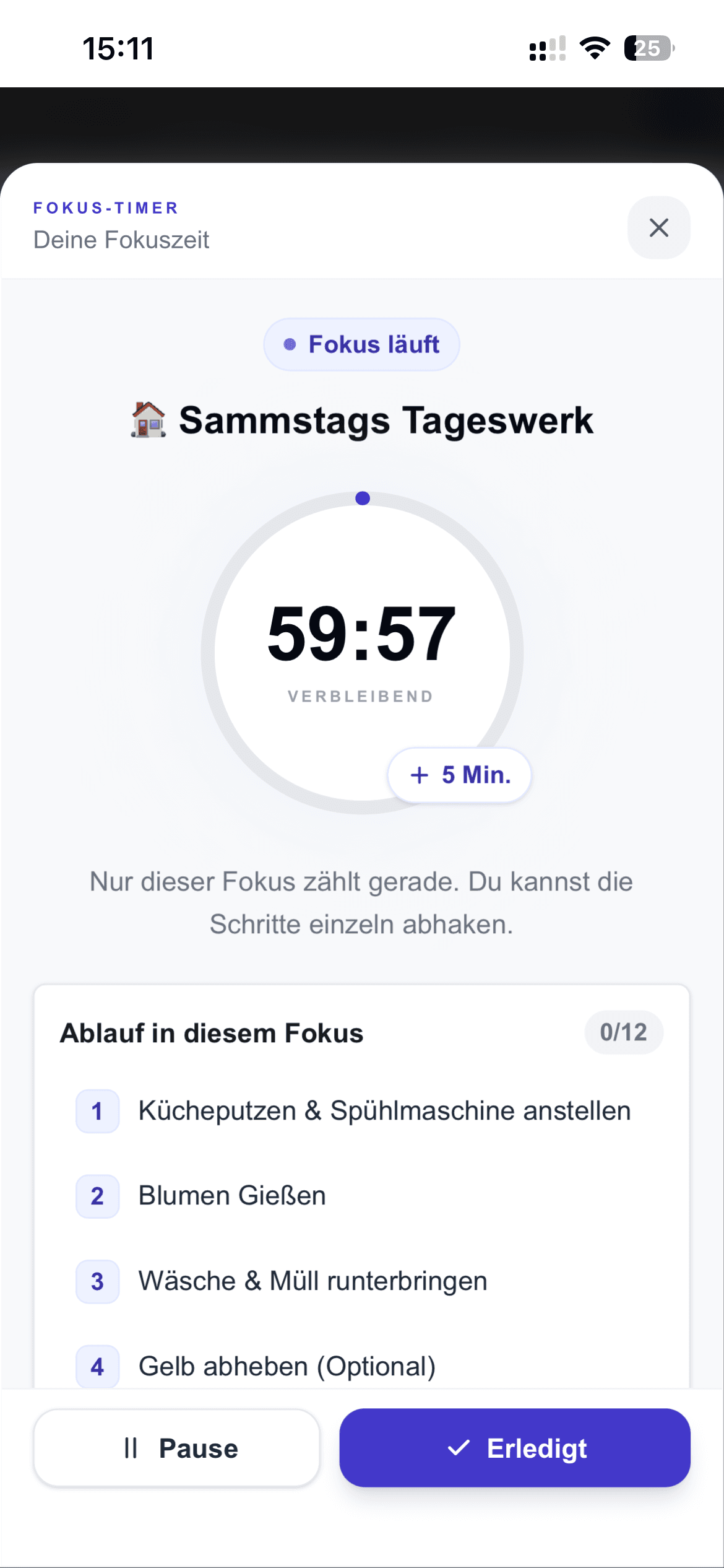 A routine in meinsystem.app with individual flows and steps