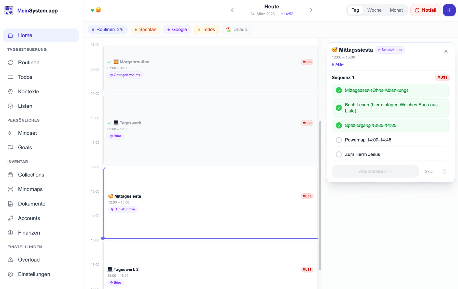 MeinSystem Dashboard Vorschau