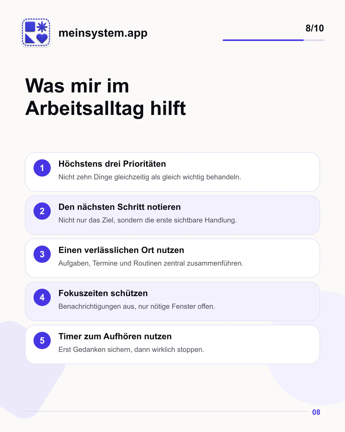 Fünf Strategien für Prioritäten, nächste Schritte, Fokuszeiten und das Aufhören