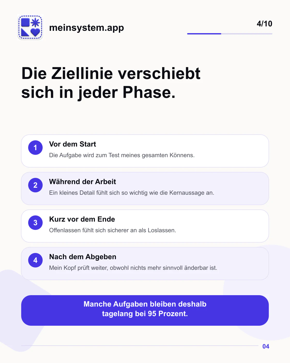 Die perfektionistische Ziellinie verschiebt sich vor, während und nach einer Aufgabe