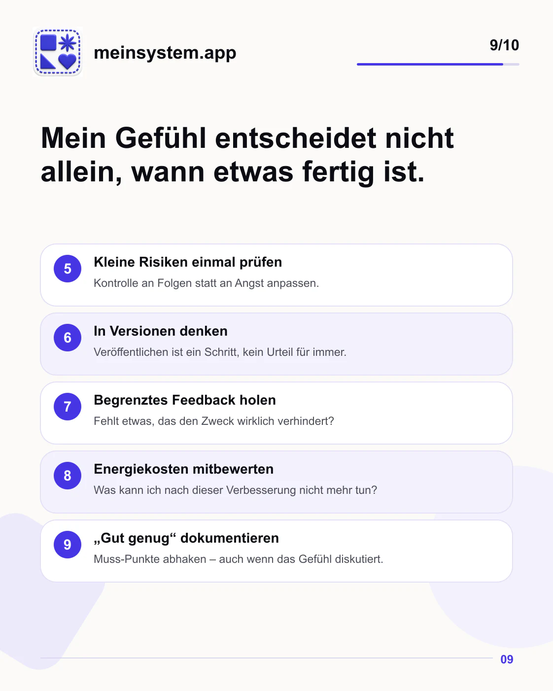 Fünf weitere Strategien für begrenzte Kontrolle, Versionen, Feedback, Energiekosten und Gut-genug-Kriterien