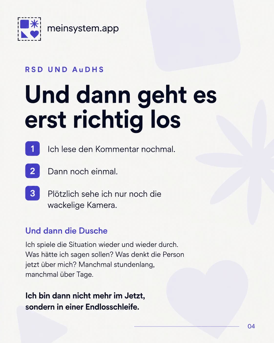 Nach Kritik lese ich den Kommentar wiederholt und grüble lange in einer Endlosschleife darüber