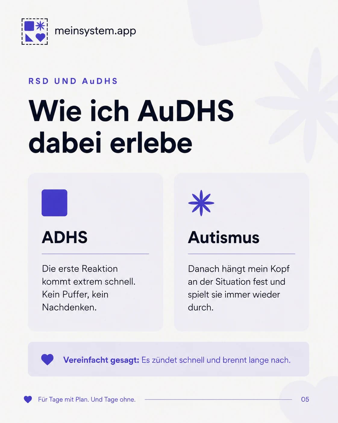 Bei AuDHS kommt die erste Reaktion schnell und das autistische Grübeln hält die Situation lange fest