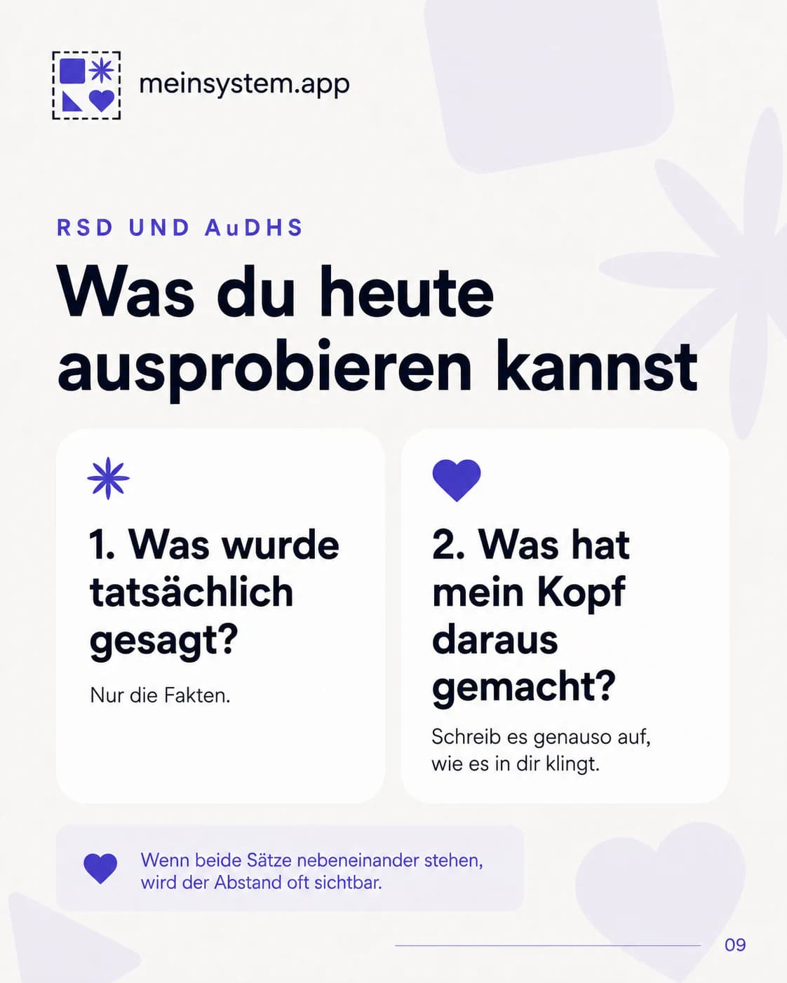 Eine Übung stellt die tatsächliche Aussage und die Geschichte meines Kopfes nebeneinander