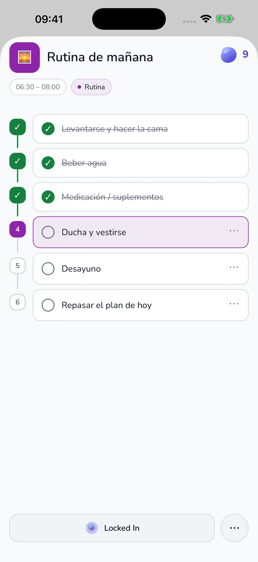 App para autismo meinsystem.app con una rutina dividida en pequeños pasos