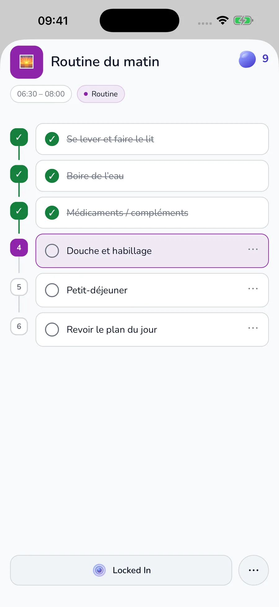 App pour l’autisme meinsystem.app avec une routine divisée en petites étapes