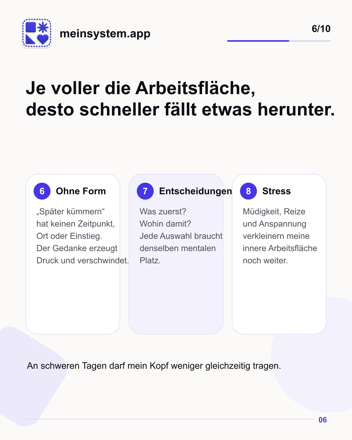 Ungeformte Aufgaben, viele Entscheidungen und Stress überlasten die innere Arbeitsfläche