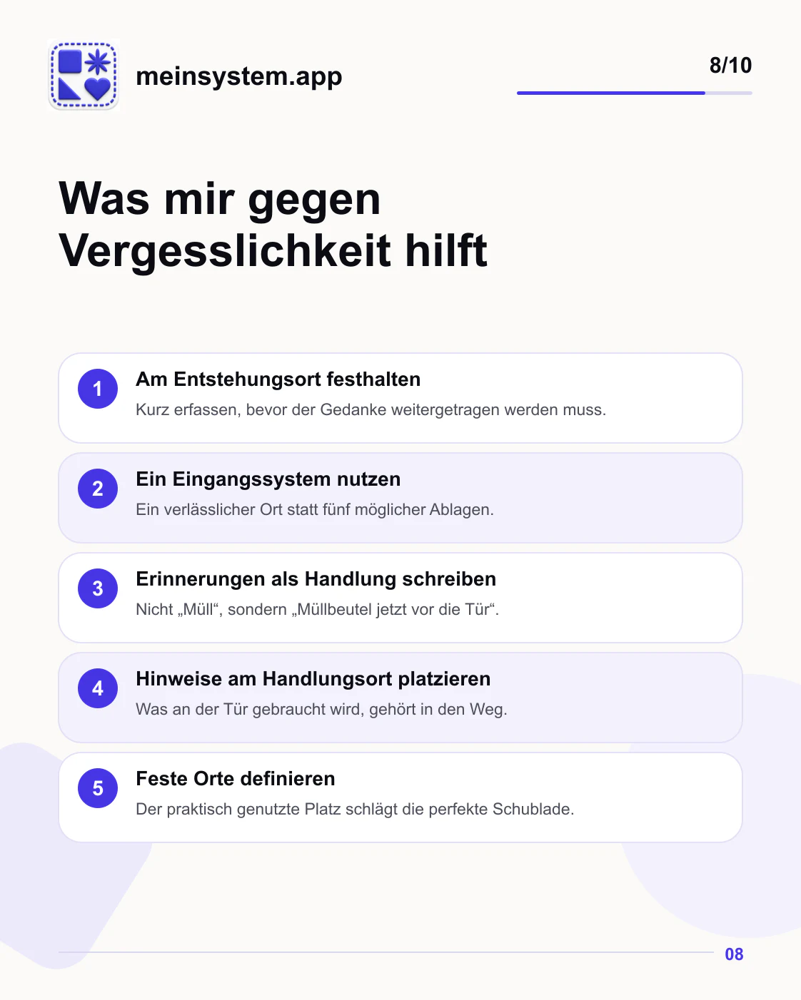 Fünf Strategien zum Festhalten von Gedanken, Formulieren von Erinnerungen und Ablegen wichtiger Dinge
