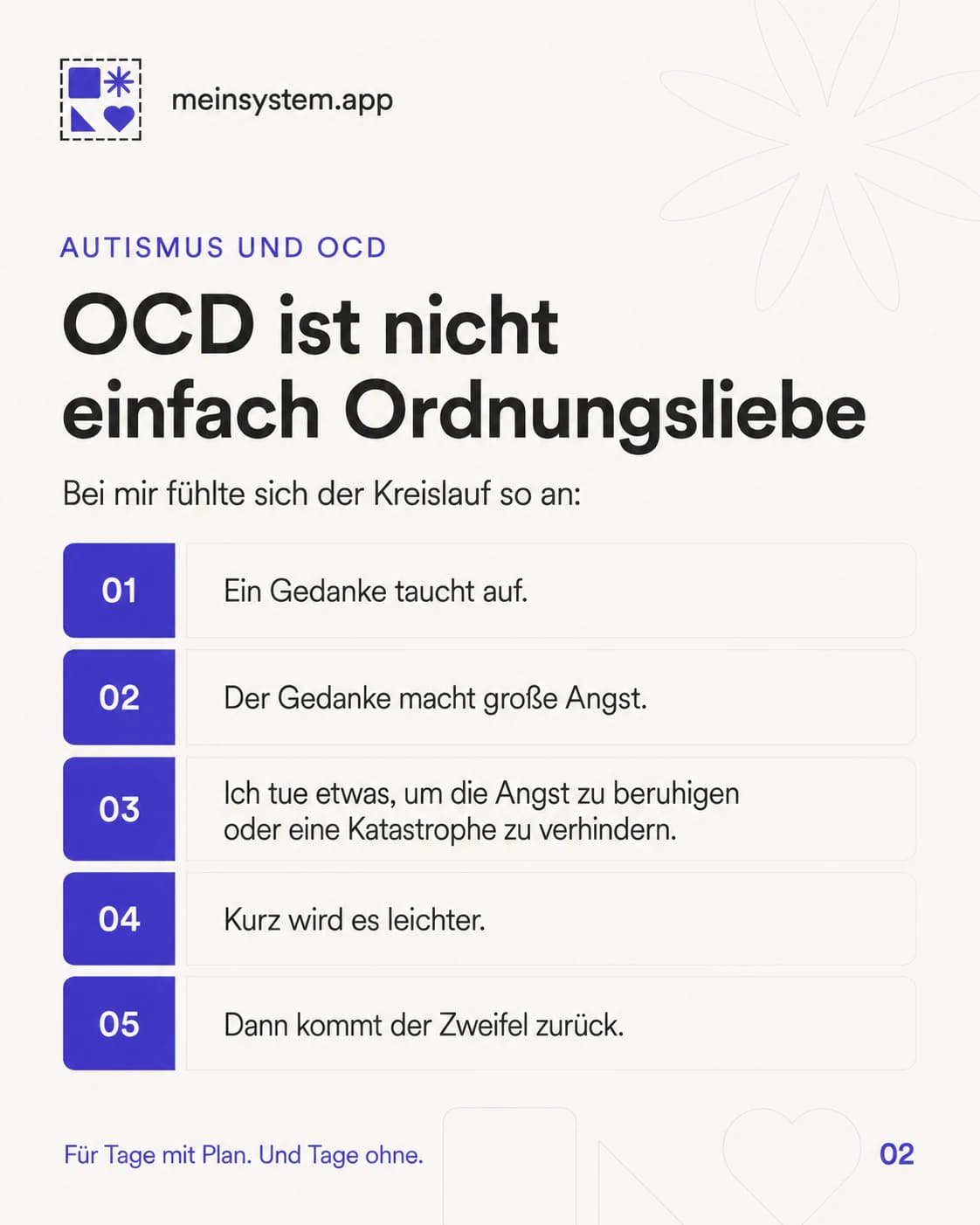 Der OCD-Kreislauf aus beängstigendem Gedanken, Beruhigungsritual, kurzer Erleichterung und neuem Zweifel