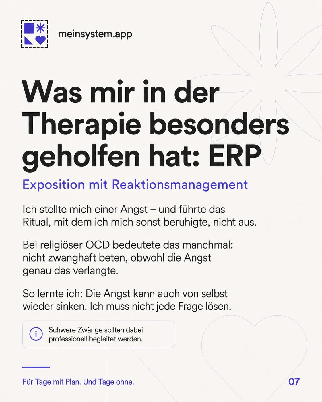 Exposition mit Reaktionsmanagement half mir, Angst auszuhalten, ohne das beruhigende Ritual auszuführen
