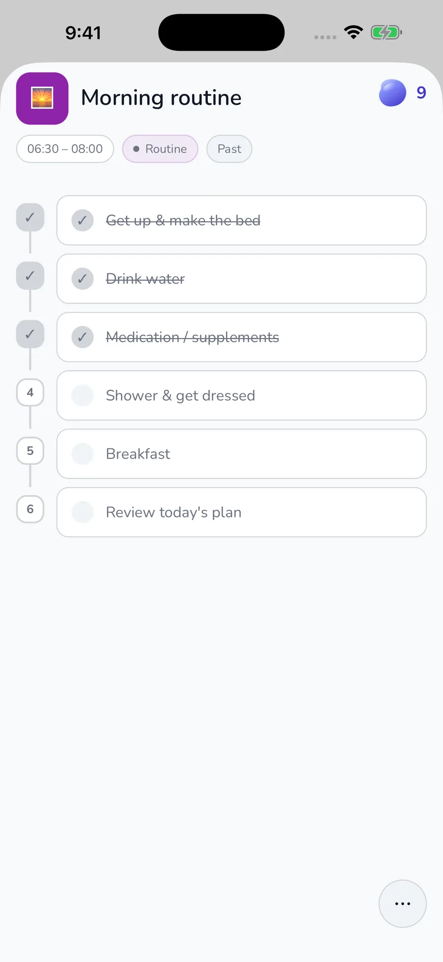 Autism app meinsystem.app with a routine broken into small steps