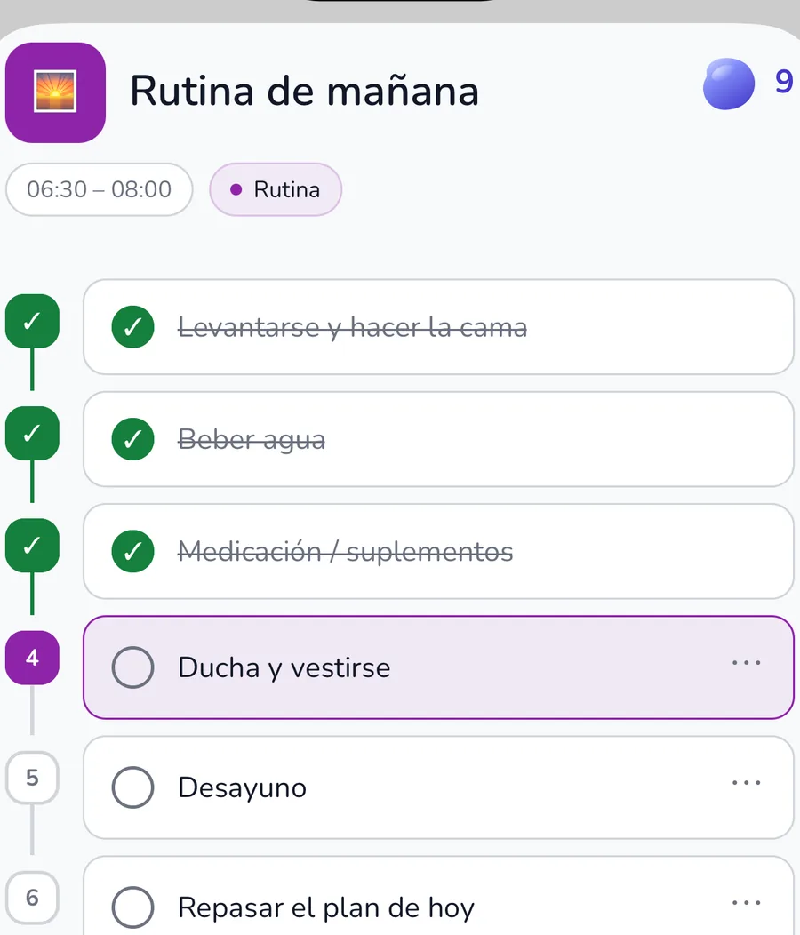 Rutina de mañana actual con sus pasos