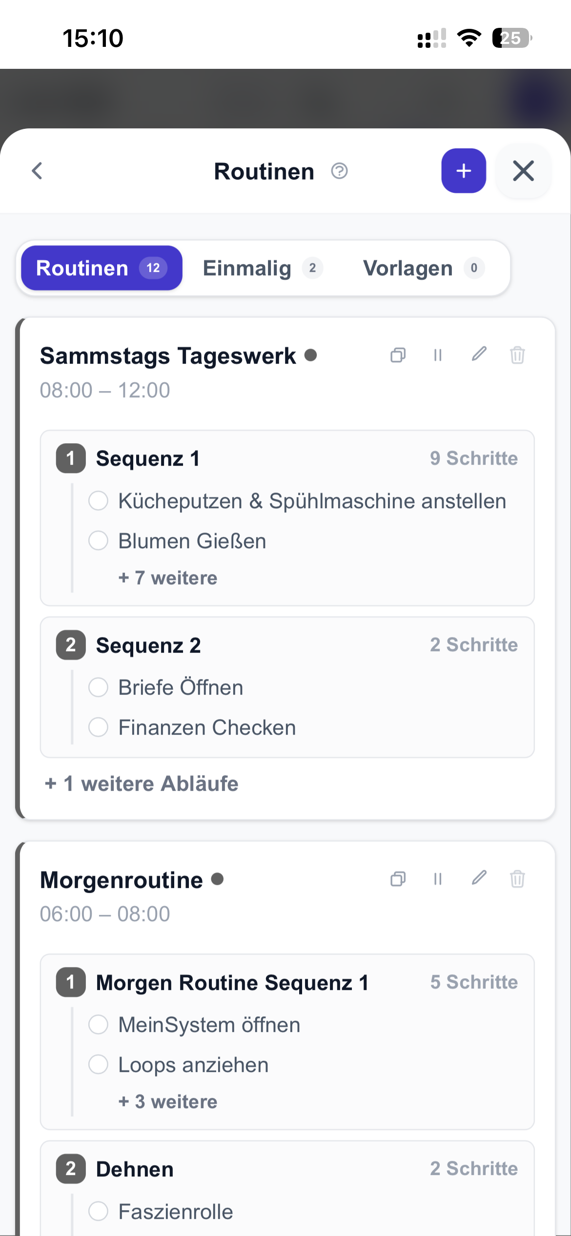 Routine mit einzelnen Schritten in meinsystem.app
