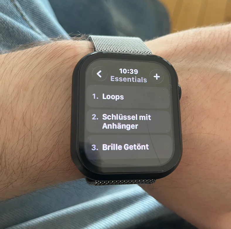 My essentials list in meinsystem on my Apple Watch