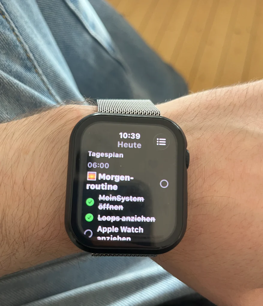 The individual steps of my morning routine in meinsystem on my Apple Watch