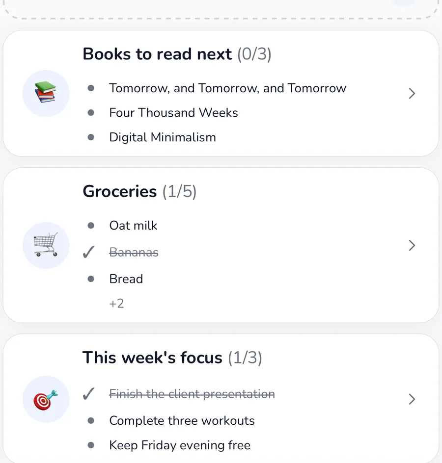 Current Planning tab with routines, sequences, goals and lists