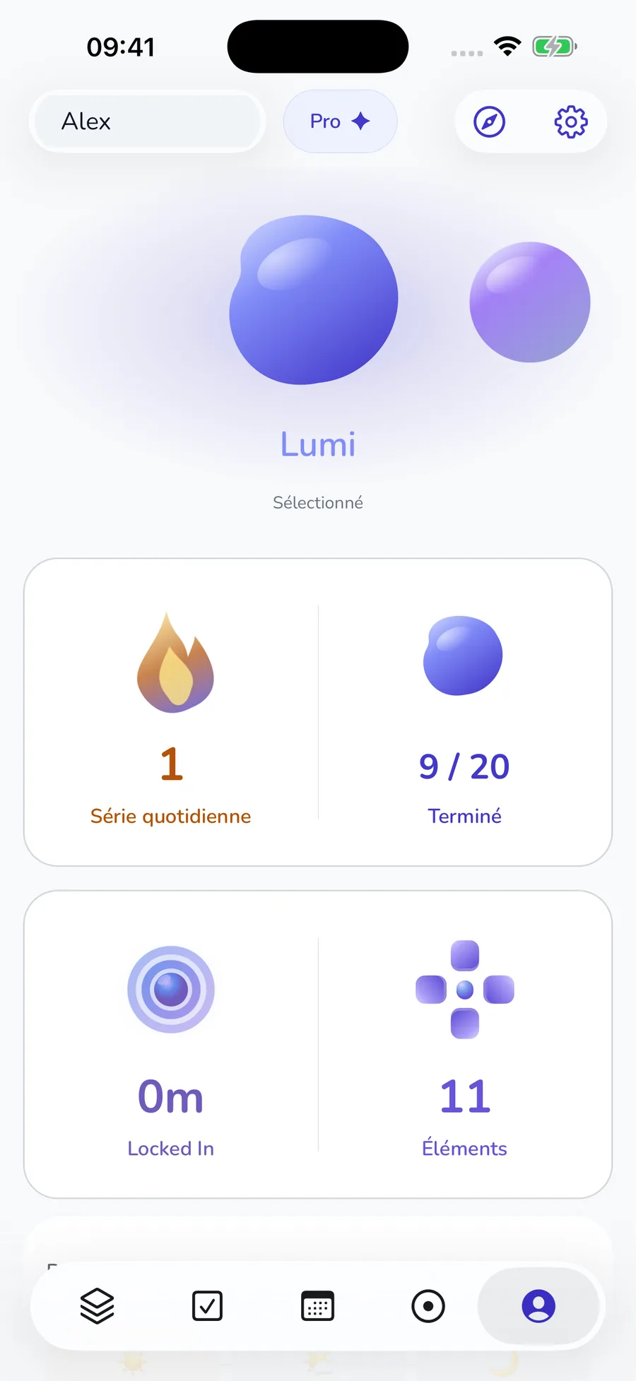 Onglet Moi actuel avec Formys et progression