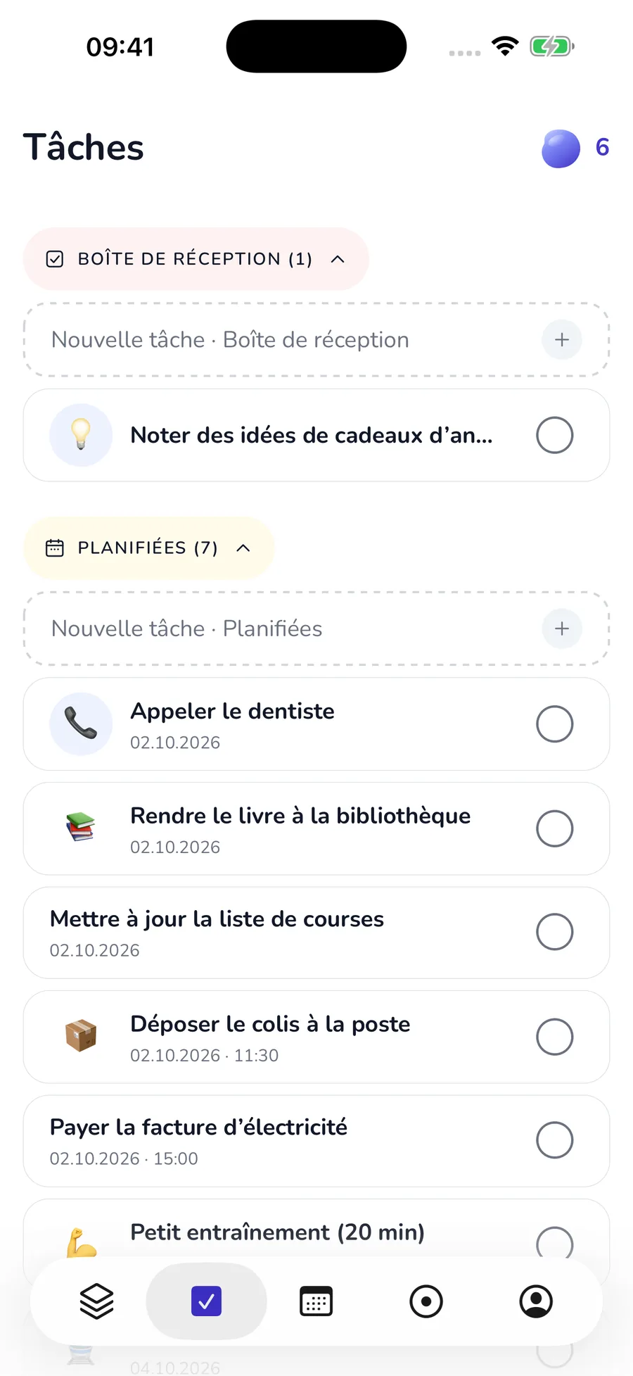 Aperçu actuel des tâches dans l’app native