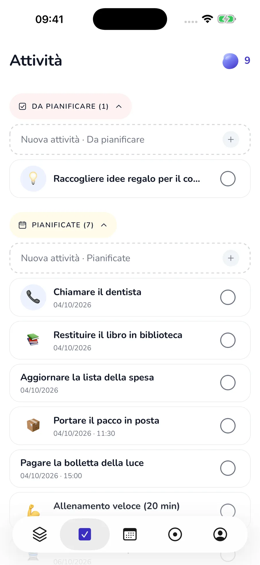 Panoramica nativa attuale delle attività