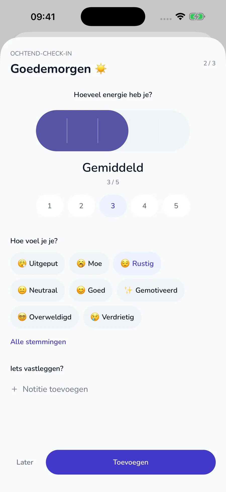 Native check-in voor energie en stemming
