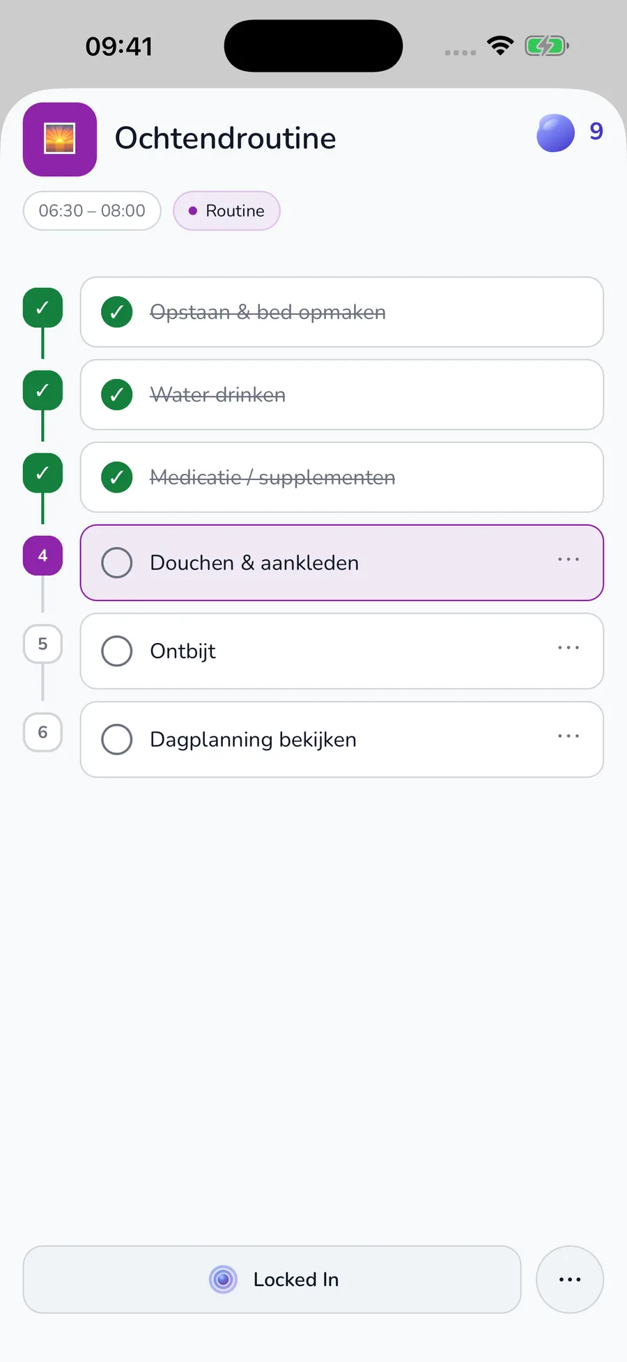 Routine met afzonderlijke stappen in de ADHD-planner