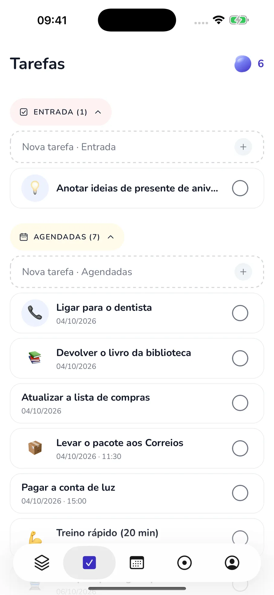 Visão geral de tarefas nativas atuais